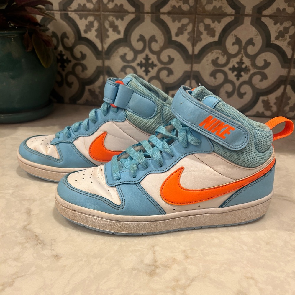 Nike Court Borough Mid 2 BG Kids Sneakers Aquarius Blue & Orange SZ 4.5